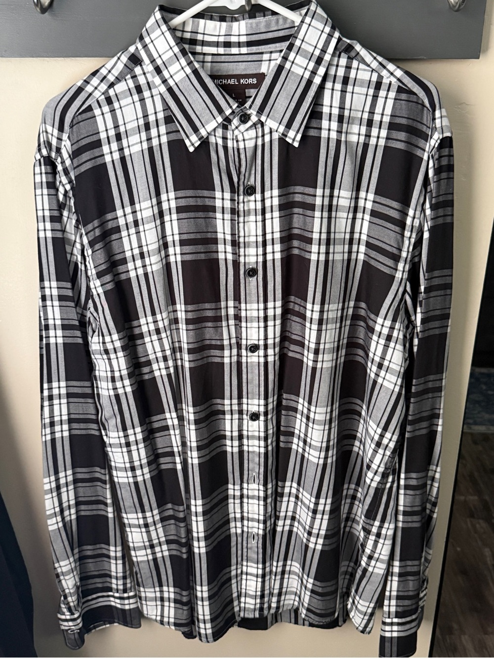 Michael Kors Black & White Plaid Button-Up Shirt -